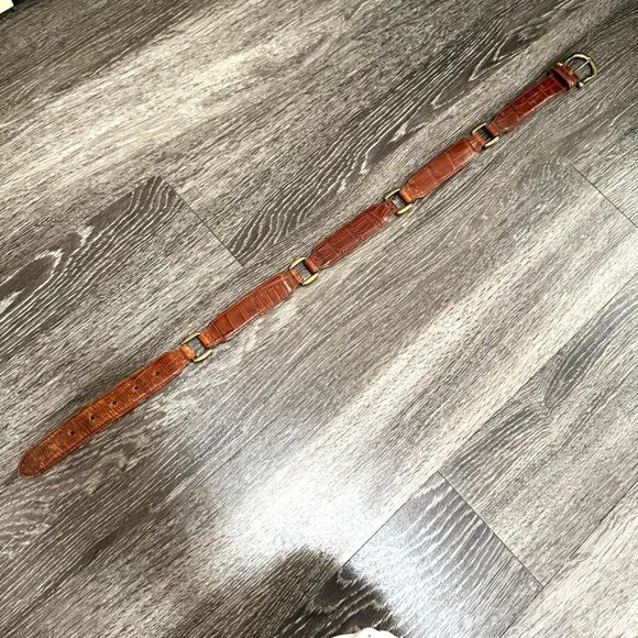 Retro Fossil 90s Vintage Brown Italian Leather Belt with Brass Buckle - Picture 7 of 8